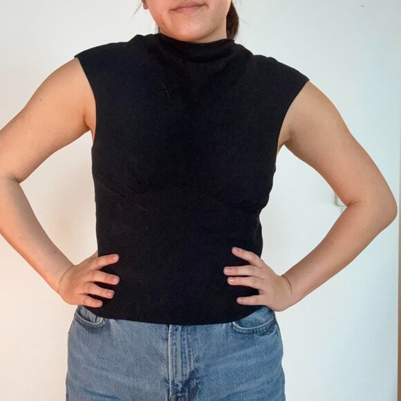 REFORMATION - Black Mock Neck Blouse (Size 6) - Picture 3 of 6
